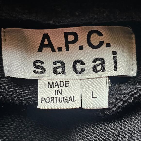 APC x Sacai Hoodie Large Black Side Zip Drawstring 21E2-COEON-M27655 Read - Picture 14 of 16